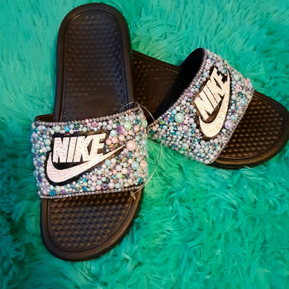 NIKE Custom Blinged slides NEW